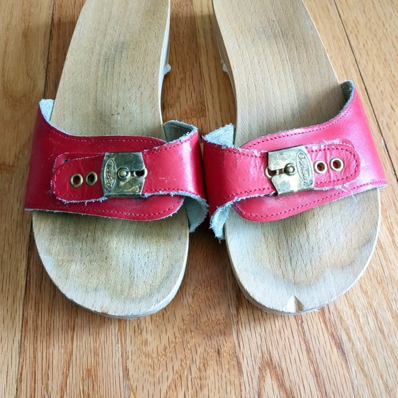 Dr. Scholl’s 70's Original Collection Leather Wood Slide Exercise Clog Sandals - Picture 4 of 12